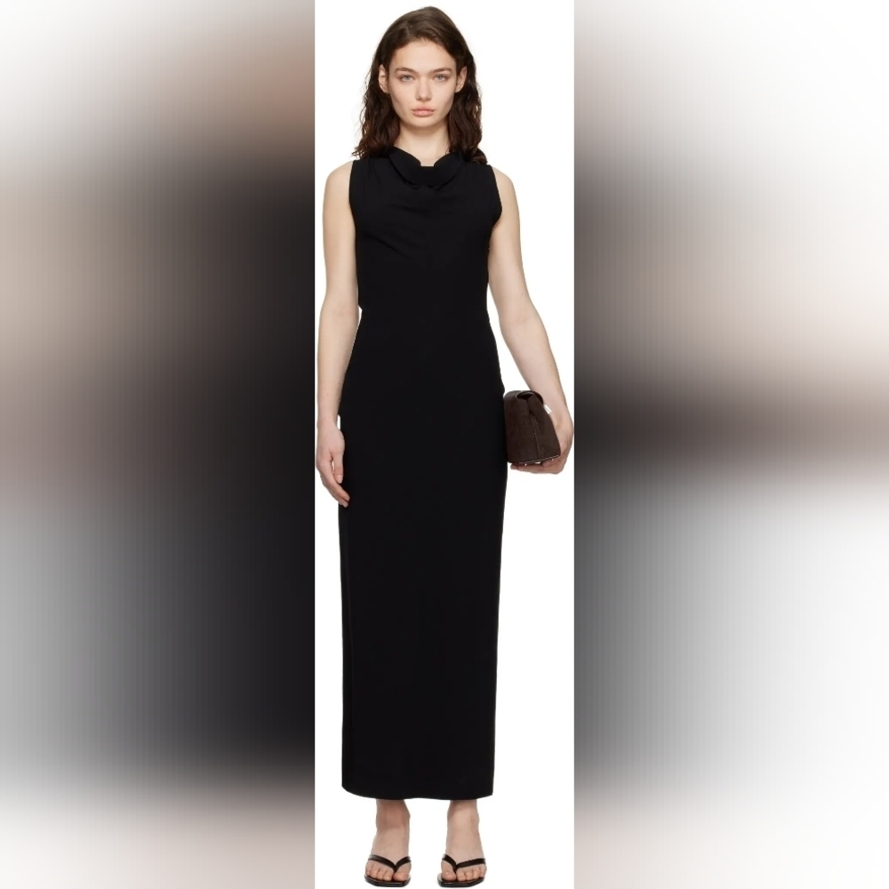 Toteme Elegant Black Sleeveless Dress Fold Over Neck